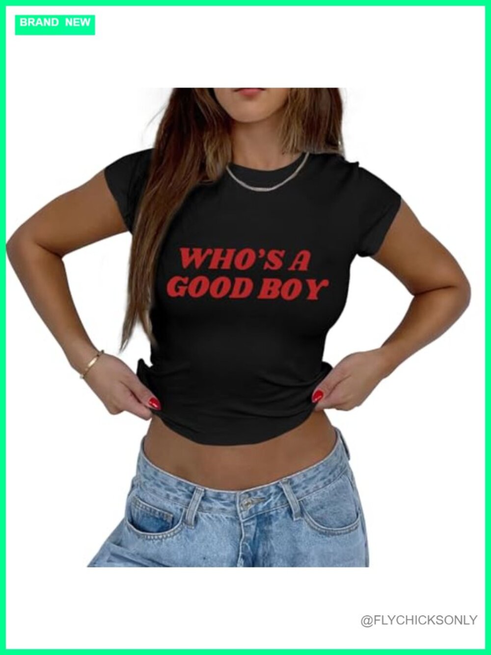 Y2K Baby Tee Crop Top Who's A Good Boy Print Cotton Blend Slim Fit Womens